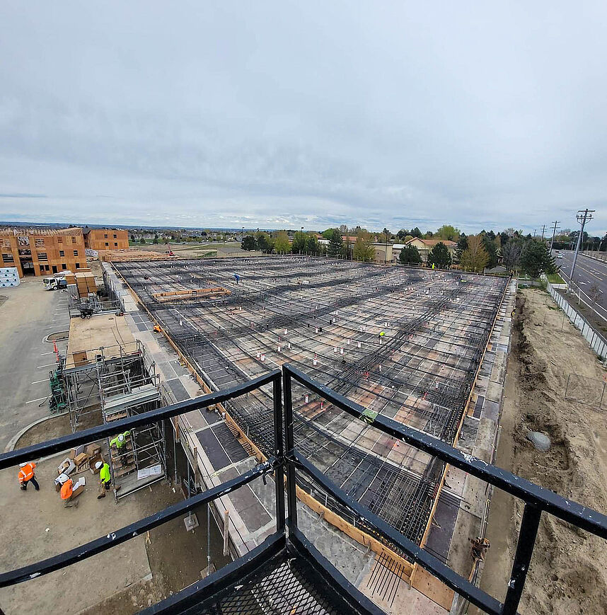 Post tensioning rebar on large commercial concrete job