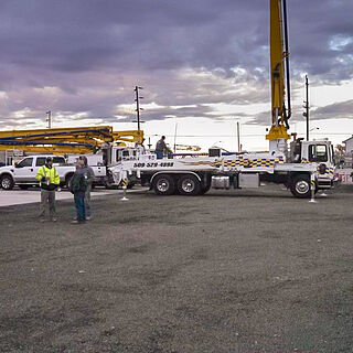 Fully extended concrete pump truck