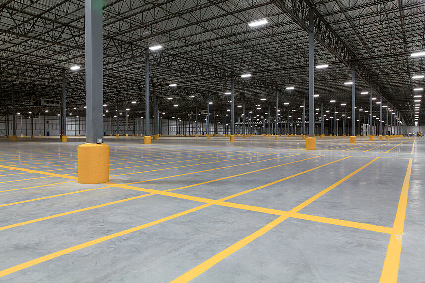 Large commercial warehouse concrete slab